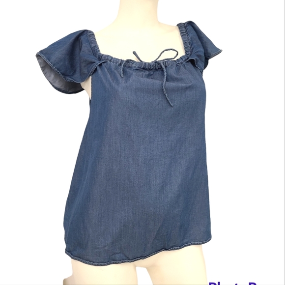 J Crew Chambray Off Shoulder Top size large Jean Denim - Picture 3 of 9